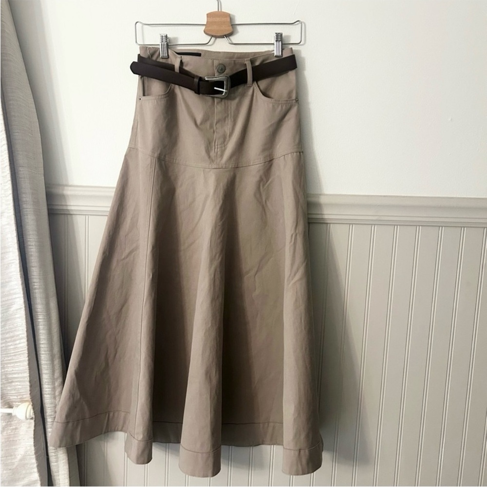 Zara Tan Trench Midi Skirt XS A-Line Western Belt Included High Waist Skirt